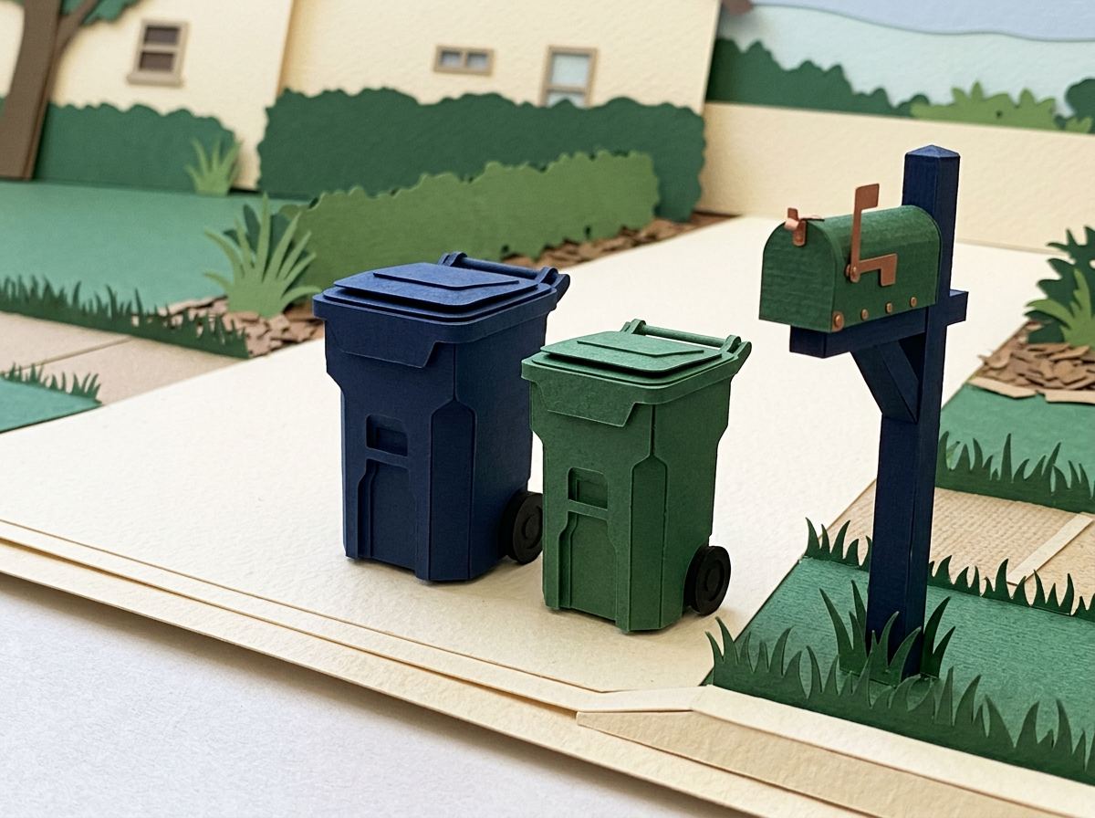 Bins returned to the curb storage zone
